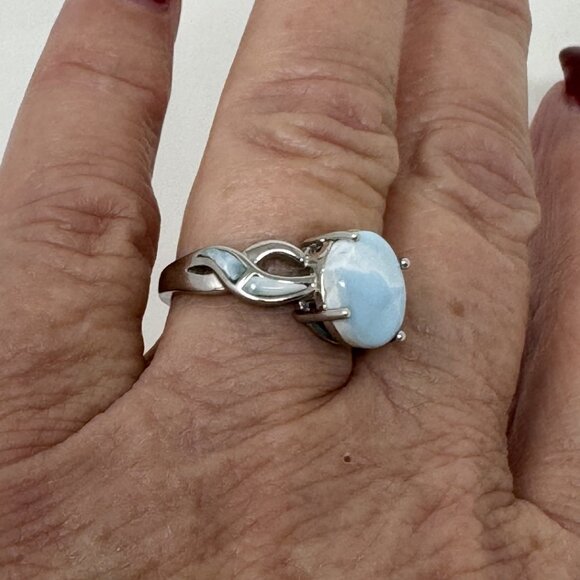 Sterling Silver Ring with Larimar Sky Blue Round gemstone - Picture 2 of 6